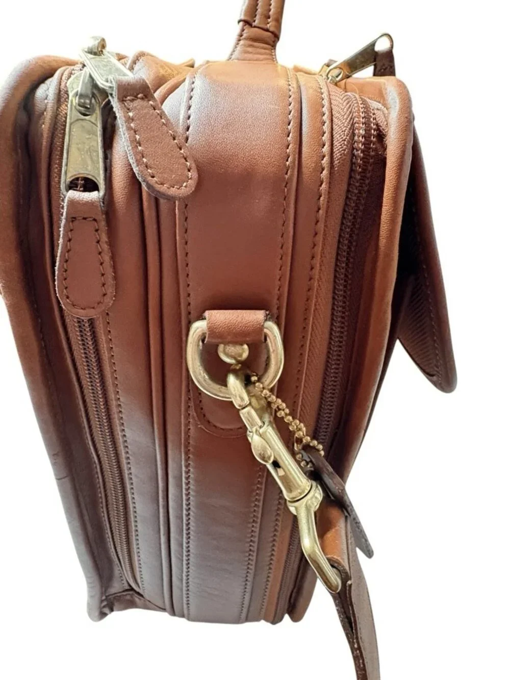 Coach Vintage 90s Double Zip Organizer Business Briefcase #675-0537 Leather Tan